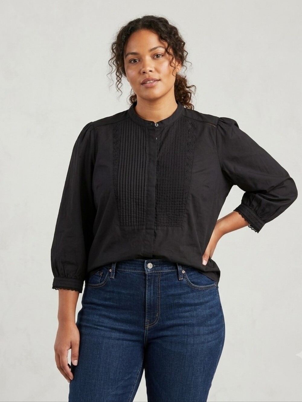 Levis Women's Black Pintuck Peasant Blouse Size Xl